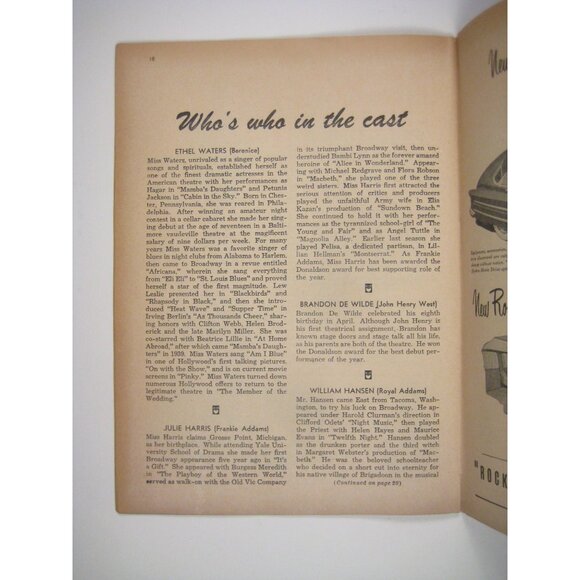 Vintage 1951 Playbill The Member Of The Wedding Empire Theatre Ethel Waters - Picture 5 of 6